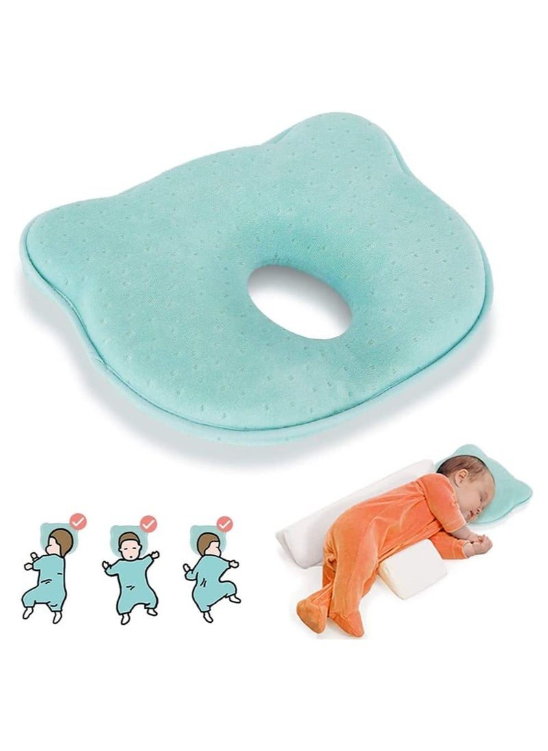 Excefore - Baby Head Shaping Pillow, Baby Pillow 3D Memory Foam Pillow for Infants and Newborn Baby, Neck Support (0-12 Months - Blue) - Image 1