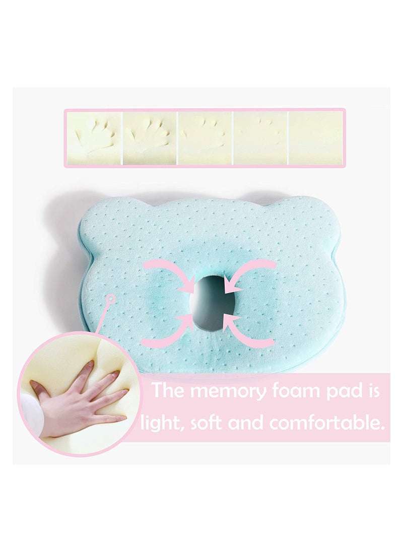 Excefore - Baby Head Shaping Pillow, Baby Pillow 3D Memory Foam Pillow for Infants and Newborn Baby, Neck Support (0-12 Months - Blue) - Image 1