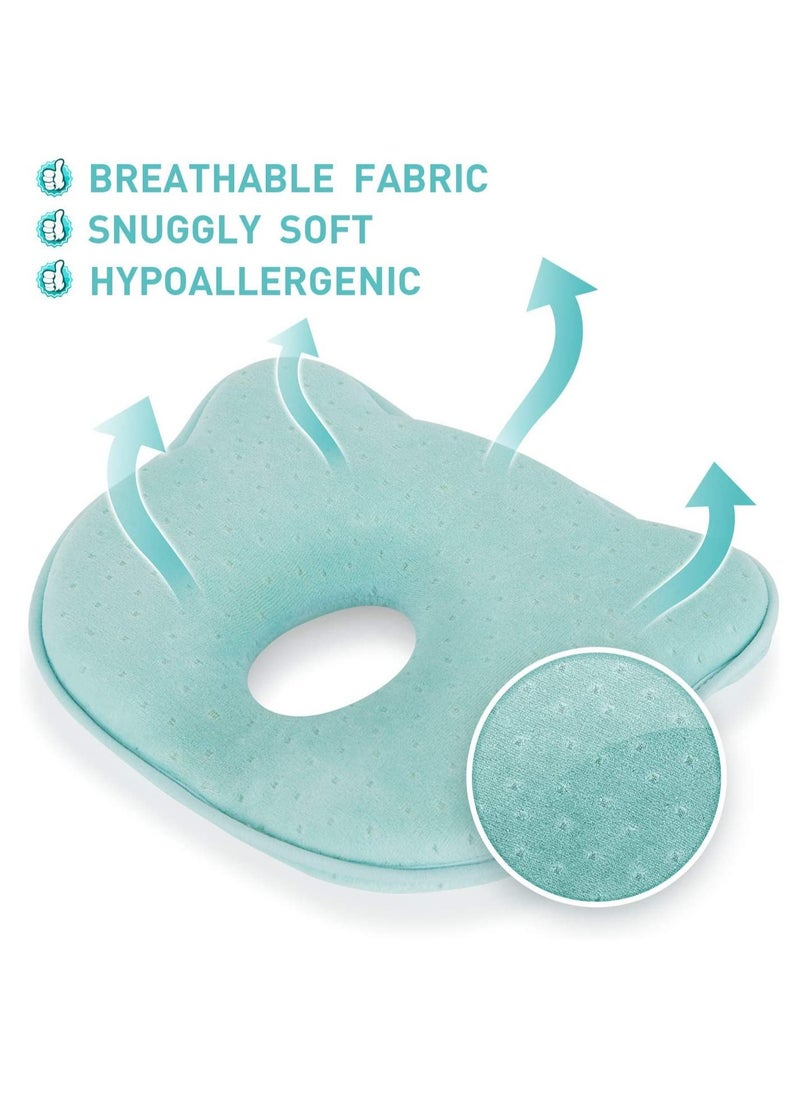 Excefore - Baby Head Shaping Pillow, Baby Pillow 3D Memory Foam Pillow for Infants and Newborn Baby, Neck Support (0-12 Months - Blue) - Image 1