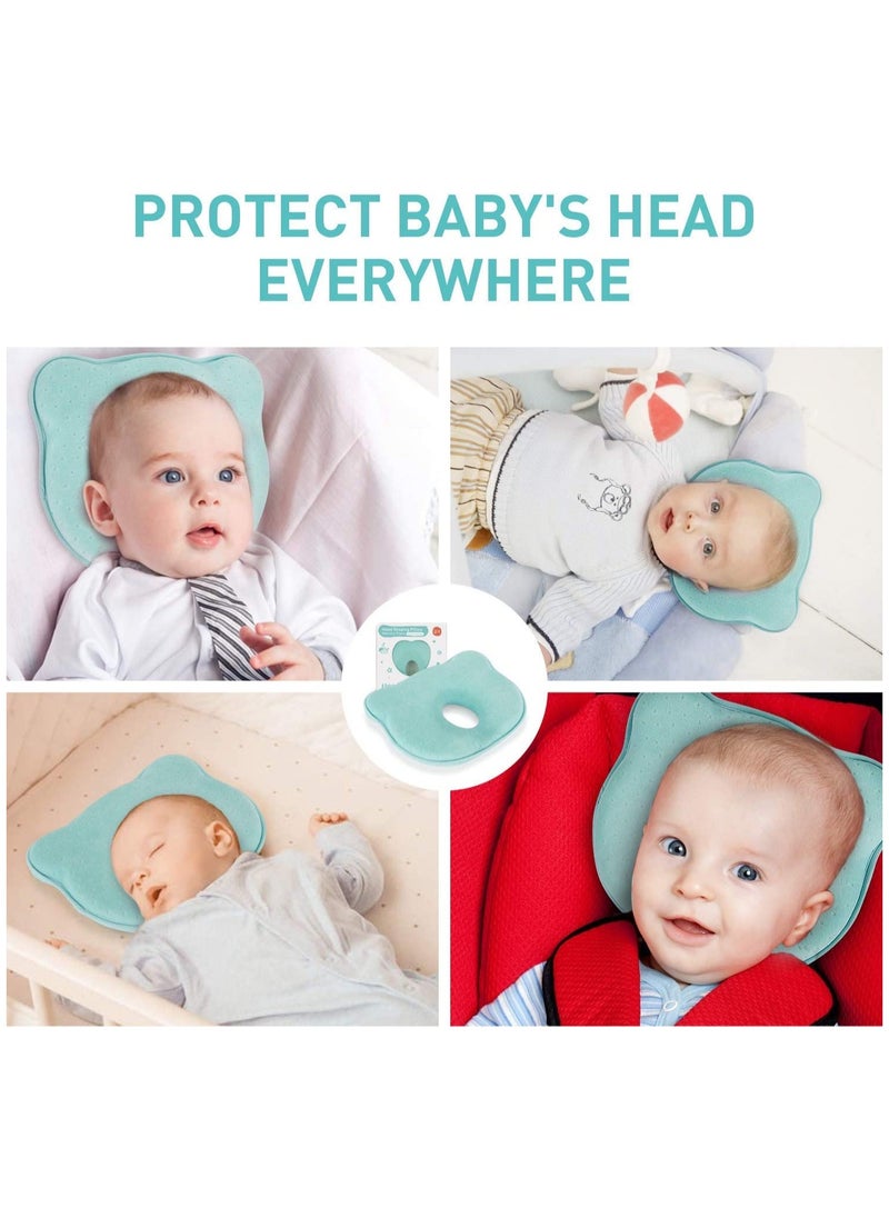 Excefore - Baby Head Shaping Pillow, Baby Pillow 3D Memory Foam Pillow for Infants and Newborn Baby, Neck Support (0-12 Months - Blue) - Image 1