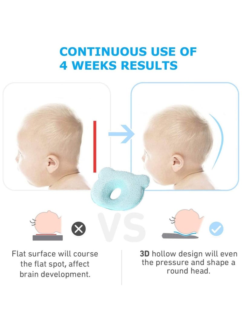 Excefore - Baby Head Shaping Pillow, Baby Pillow 3D Memory Foam Pillow for Infants and Newborn Baby, Neck Support (0-12 Months - Blue) - Image 1