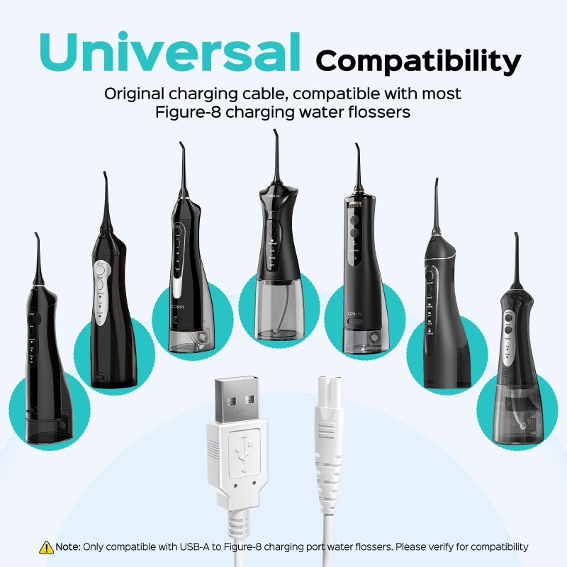 COSLUS Original Water Flosser Charger, Aquasonic, Nicwell, Oralfree, Nicefeel, Hangsun, Tovendor, Zerhunt Figure-8 Replacement Charger Water Flosser, Dental Pick Charger Cord, USB A White - Image 3