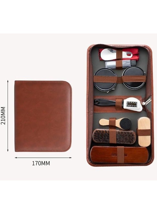 11PCS Shoe Care Kit with Leather Storage Case, Shoe Shine Brushes, Black, Brown and Clear Shoe Polish, Wooden & Horsehair Brushes, Shoe Horn, Multi-Use Leather Care Kit for Boots, Shoes, Bags - Image 4
