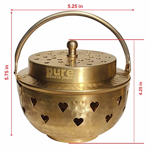Pure Source India Brass Kapoor Dani, Aroma Diffuser, Bakhoor Dani, Incense Burner, Pack of 1, Hear Shape (Heart Design) - Image 3