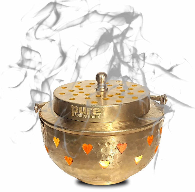 Pure Source India Brass Kapoor Dani, Aroma Diffuser, Bakhoor Dani, Incense Burner, Pack of 1, Hear Shape (Heart Design) - Image 2