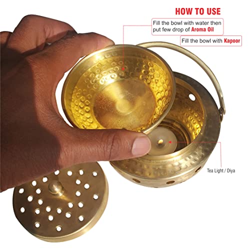 Pure Source India Brass Kapoor Dani, Aroma Diffuser, Bakhoor Dani, Incense Burner, Pack of 1, Hear Shape (Heart Design) - Image 5