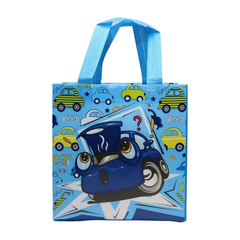 Wonderland SET of 6 Car Print Non Woven Bag for Children birthday return gift bag, boy, girl gifting bag - Image 2