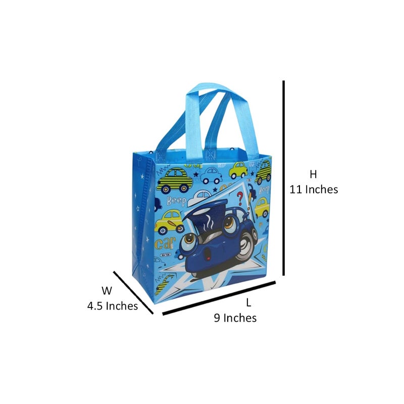 Wonderland SET of 6 Car Print Non Woven Bag for Children birthday return gift bag, boy, girl gifting bag - Image 3