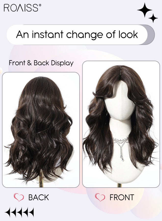 roaiss Black Brown Wavy Hair Wig, Women's Middle Parting Natural Soft Synthetic Heat Resistant Hair Wig for Wedding Cosplay Party Daily Use, 50.8cm (20 inches) - Image 2