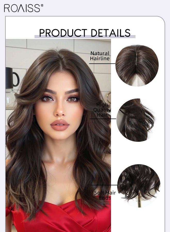 roaiss Black Brown Wavy Hair Wig, Women's Middle Parting Natural Soft Synthetic Heat Resistant Hair Wig for Wedding Cosplay Party Daily Use, 50.8cm (20 inches) - Image 4