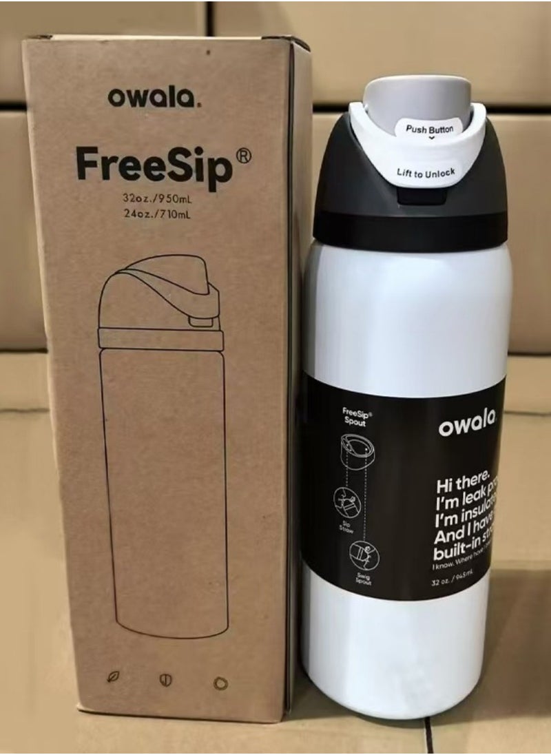 Owala Owala FreeSip Insulated Stainless Steel Water Bottle with Straw for Sports and Travel, BPA-Free, 32oz, White  - Image 1