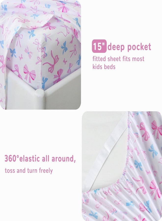 Softan Kids Bed Sheet Set, Girls Twin Size Kids Sheets, Microfiber Kids Fitted Sheet and Pillowcase, Breathable and Silky Soft, 3 Piece Colourful Bowknot Printed Kids Twin Bed Sheet - Image 4