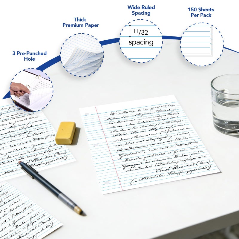 KAISA Filler Paper Loose Leaf Paper, Wide Ruled Paper, 8"x10-1/2", 3-Hole Punched Binder Paper For 3-Ring Binders,150 Sheets/pack 3Pack, F15001W - Image 3