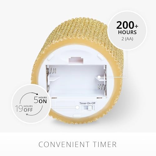 Luminara Rich Gold Glitter Ribbed Flameless LED Candle Moving Flame Pillar Real Wax Flat Top Timer 325 x 45 - Image 3