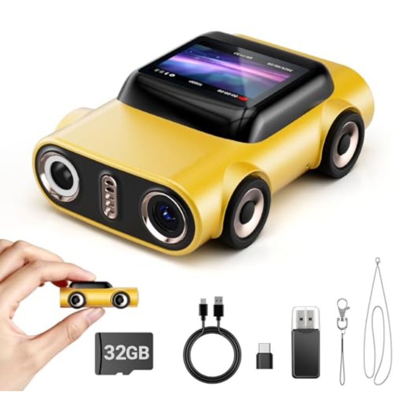 Mini Key chain Digital Camera, 2K Digital Car Shape Tiny Camera with 32GB Card, 130°wide angle Lens, High-speed Type-C port, Portable Small Cameras with Elegant Gift Box for Travel,,Gifts - Image 1
