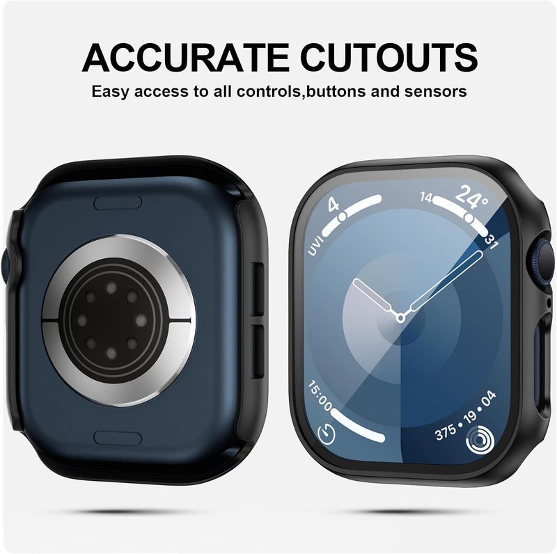 Aookay 2 Pack for Apple Watch Series 10 46mm Case with Tempered Glass Screen Protector, Slim Guard Bumper Full Coverage Hard PC Protective Cover for for iWatch 10 (Clear+Black, 46mm) - Image 5