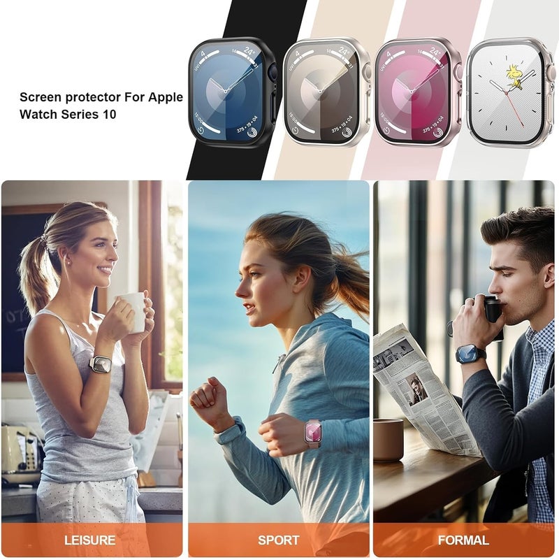 Aookay 2 Pack for Apple Watch Series 10 46mm Case with Tempered Glass Screen Protector, Slim Guard Bumper Full Coverage Hard PC Protective Cover for for iWatch 10 (Clear+Black, 46mm) - Image 2