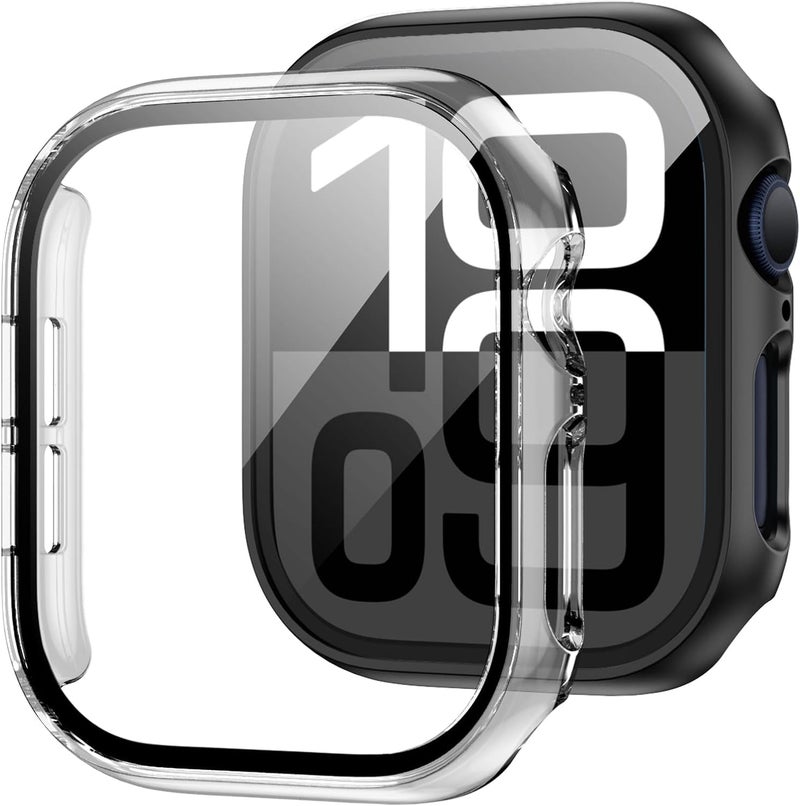 Aookay 2 Pack for Apple Watch Series 10 46mm Case with Tempered Glass Screen Protector, Slim Guard Bumper Full Coverage Hard PC Protective Cover for for iWatch 10 (Clear+Black, 46mm) - Image 1