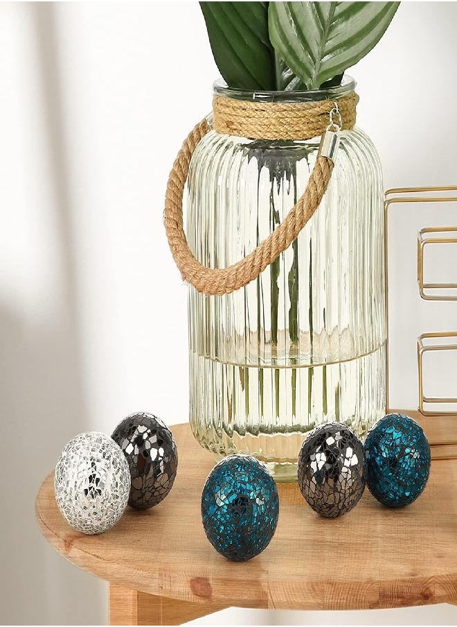 Cunhill - Decorative Ball Set 6.5cm/ 2.5 Inch Mosaic Glass Orbs Sphere Glass Centerpiece Balls Decorative Glass Balls for Bowls Vases Tables Wedding Party (Sliver, Turquoise, Black, 6 Pieces) - Image 1