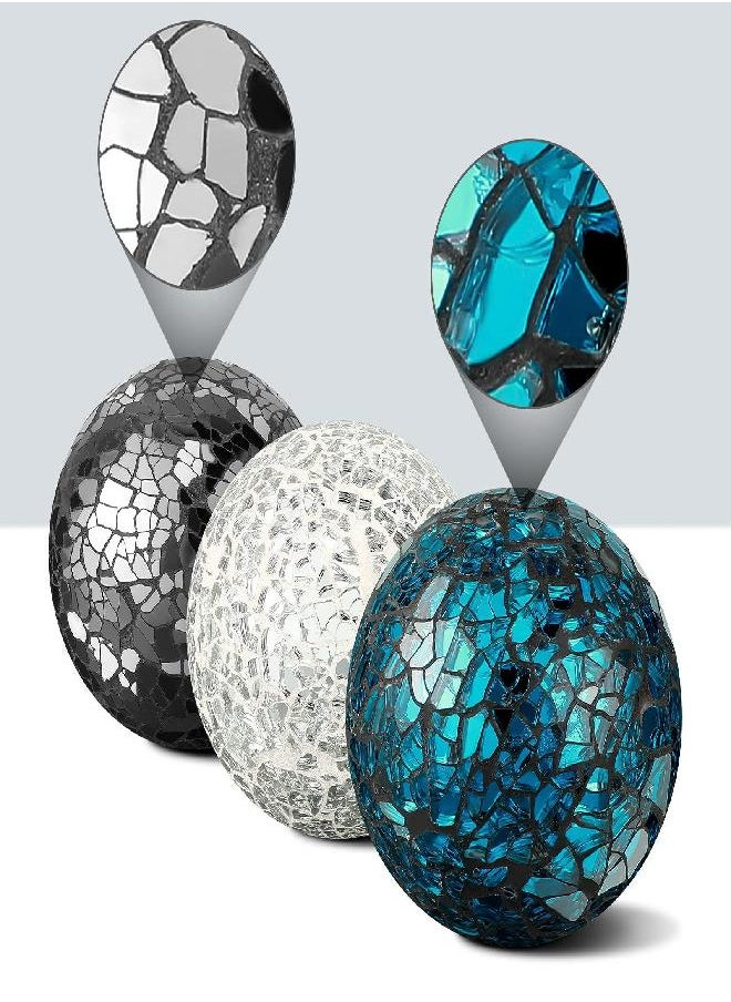 Cunhill - Decorative Ball Set 6.5cm/ 2.5 Inch Mosaic Glass Orbs Sphere Glass Centerpiece Balls Decorative Glass Balls for Bowls Vases Tables Wedding Party (Sliver, Turquoise, Black, 6 Pieces) - Image 1