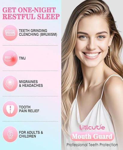 Litlcutie حارس الفم ليتل كيوتي لطحن الأسنان ليلاً 2 لون حراس ليلي لطحن الأسنان قابلة لإعادة الاستخدام حارس فم لطحن الأسنان للنوم 4 قطع 2 حجم - Image 5