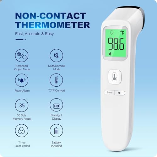 Goodbaby No-Touch Thermometer for Adults and Kids, Accurate Digital Baby Thermometer, Fever Alarm & Silent Mode, 2 in 1 Forehead & Object Mode - Image 2