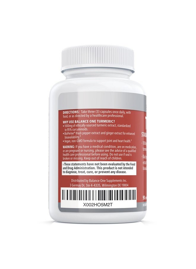 Balance ONE - Turmeric Extract 1000Mg Ethically Sourced Turmeric Curcumin Standardized To 95% Curcuminoids Ginger Extract And Bioperine Vegan Nongmo 30 Day Supply - Image 1