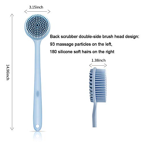UNIQUE CART Back Scrubber,Bath Body Brush for Exfoliating,Silicone Shower Brush Long Handle Massage Improve Your Circulation (Blue) - Image 3