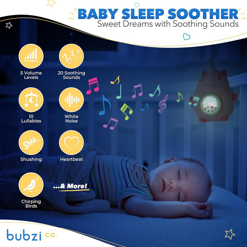 Bubzi Co Sound Machine, Portable Unicorn Soother & Night Light Projector, Comforting Electronic Infant Toddler Sleep Aid & Shush with White Noise - Image 2