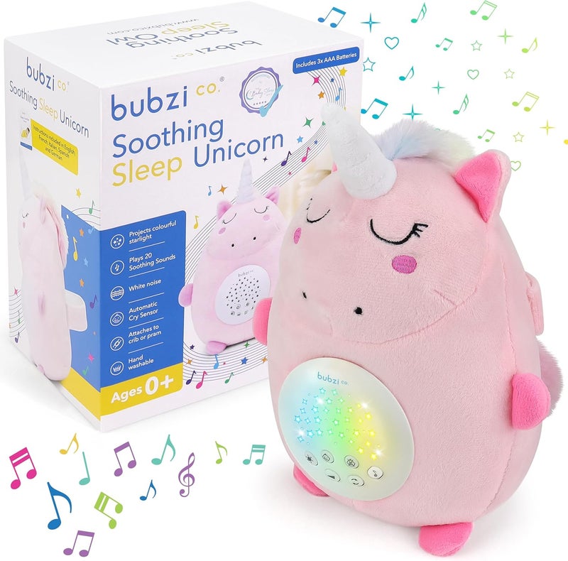 Bubzi Co Sound Machine, Portable Unicorn Soother & Night Light Projector, Comforting Electronic Infant Toddler Sleep Aid & Shush with White Noise - Image 1