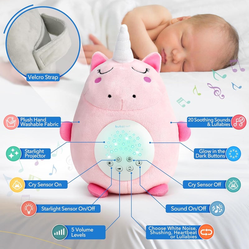 Bubzi Co Sound Machine, Portable Unicorn Soother & Night Light Projector, Comforting Electronic Infant Toddler Sleep Aid & Shush with White Noise - Image 4