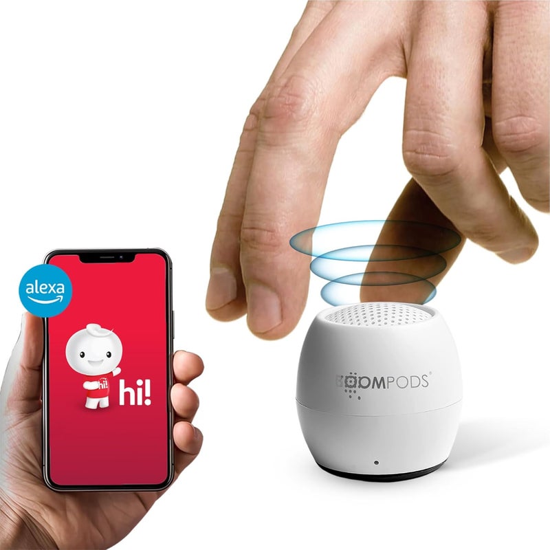 BOOMPODS Zero Talk Mini Portable Bluetooth Speaker with Amazon Alexa Built-In, Smart Devices - Small Wireless Waterproof Speaker IPX6, 5hr Playtime, Microphone for Shower, Travel & iPhone, White - Image 1