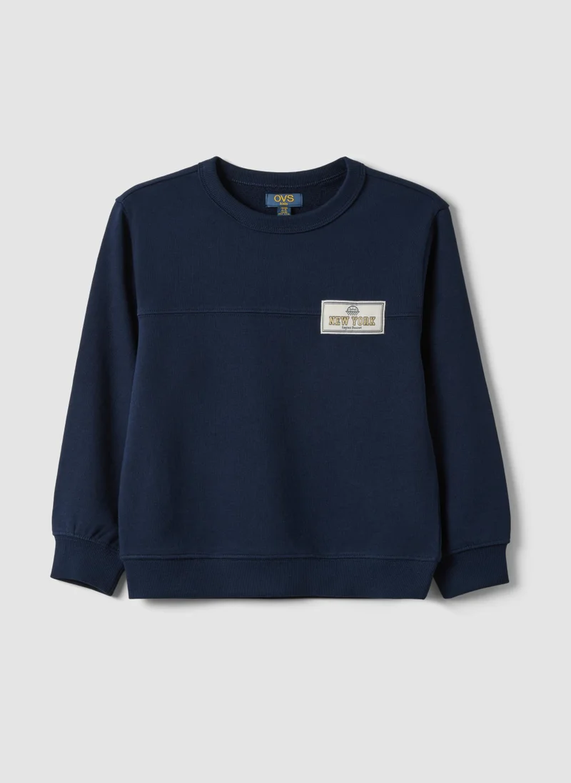 Ovs OVS Blue Organic Cotton Sweatshirt With Print For Boys, Relaxed Fit