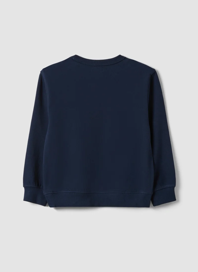 Ovs OVS Blue Organic Cotton Sweatshirt With Print For Boys, Relaxed Fit