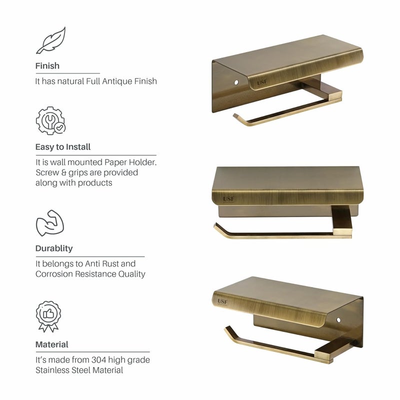 U-S-F BATH ACCESSORIES USF Toilet Paper Roll Holder for Bathroom 304 Stainless Steel Toilet Paper Holder in Bathroom Toilet Tissue Roll Holder for Bathroom Toilet roll Stand Bathroom AccessoriesAntique Square  - Image 5