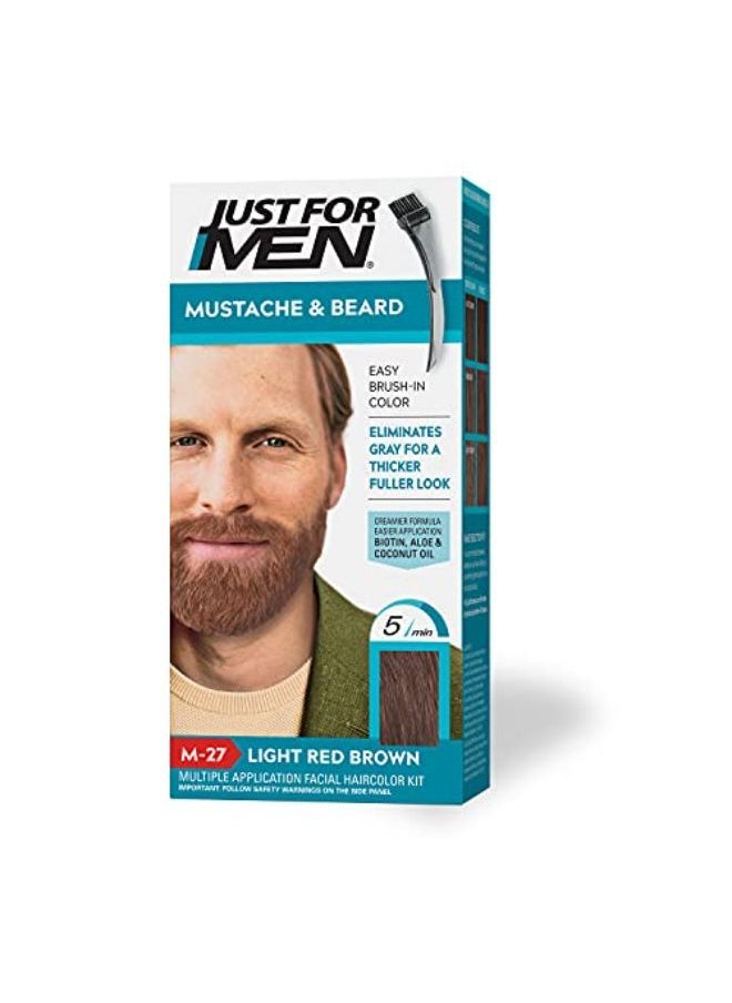Just For Men شارب ولحية، تلوين اللحية للشعر الرمادي مع فرشاة مرفقة لسهولة الاستخدام، مع البيوتين والصبار وزيت جوز الهند لشعر وجه صحي - بني أحمر فاتح، M-27  - Image 1