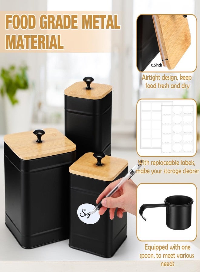Tioncy Kitchen Canisters for Countertop Set of 3 Metal Canisters Sets with Bamboo Lids Spoon Airtight High Capacity Coffee Tea Sugar Flour Jars with DIY Labels Farmhouse Food Storage(Black,XL,L,M) - Image 3