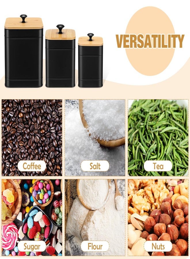 Tioncy Kitchen Canisters for Countertop Set of 3 Metal Canisters Sets with Bamboo Lids Spoon Airtight High Capacity Coffee Tea Sugar Flour Jars with DIY Labels Farmhouse Food Storage(Black,XL,L,M) - Image 4