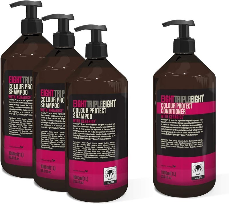 Eight Triple Eight Colour Protect With Kerarice Hair Care Set 3x Shampoo 1x Conditioner 1 Litre