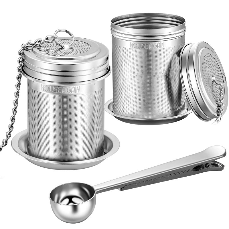House Again Tea Infuser 2 Pack with Scoop Extra Fine Mesh Tea Infusers for Loose Tea 188 Stainless Steel Tea Strainer with Extended Chain Hook Tea Steeper for Brew Tea Spices  Seasonings