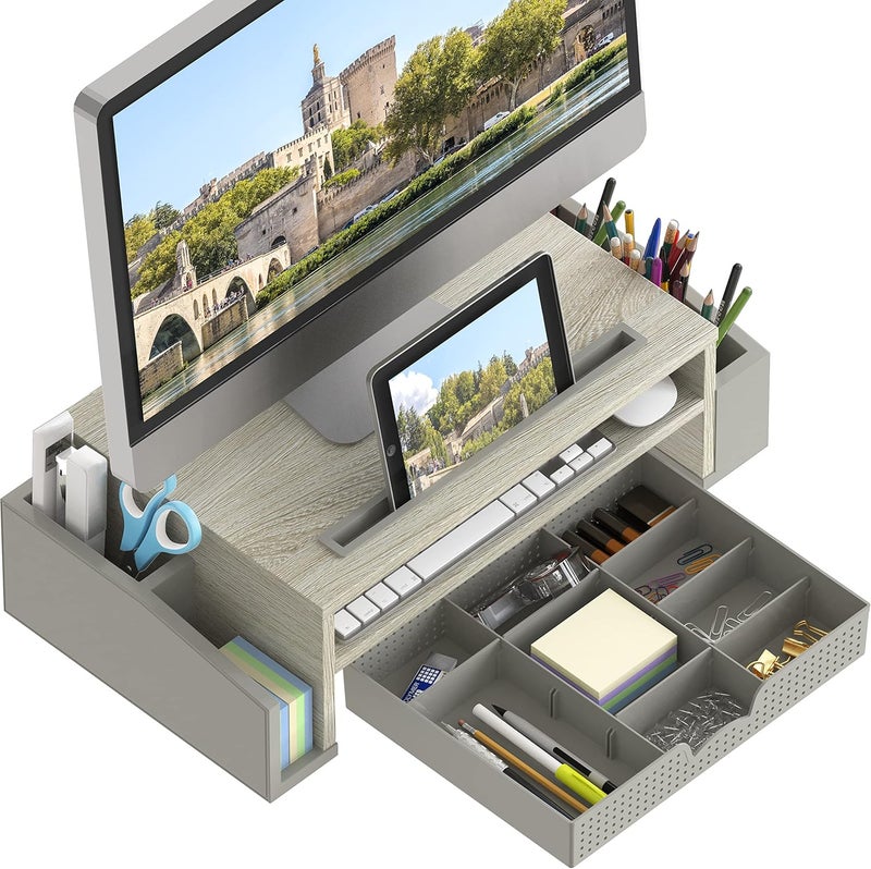Simple Houseware Desk Monitor Stand Riser with Adjustable Organizer tray, Maple - Image 2