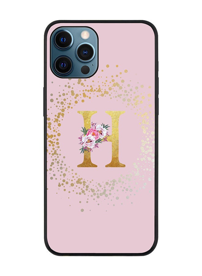 Stylizedd Rugged Black edge case for Apple iPhone 12 Pro Max Slim fit Soft Case Flexible Rubber Edges TPU Gel Thin Cover - Custom Monogram Initial Letter Floral Pattern Alphabet - H (Pink) - Image 1