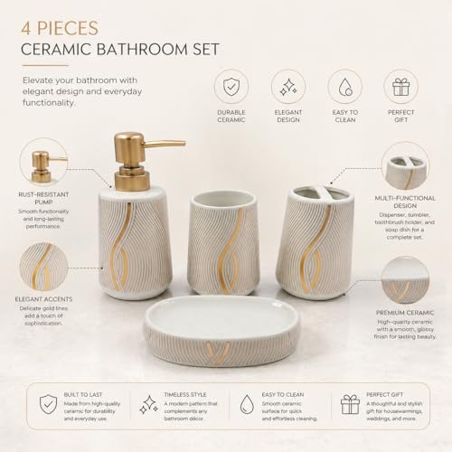 Whizzo® Ceramic Bathroom Accessories Set Ceramic - 4 Pieces Multicolor Bathroom Accessories Set Soap Dispenser, Toothbrush Holder, Tumbler, Soap Dish, The Best Gifting Choice (White, WZ-BS-803-White) - Image 2