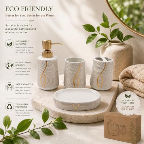 Whizzo® Ceramic Bathroom Accessories Set Ceramic - 4 Pieces Multicolor Bathroom Accessories Set Soap Dispenser, Toothbrush Holder, Tumbler, Soap Dish, The Best Gifting Choice (White, WZ-BS-803-White) - Image 4