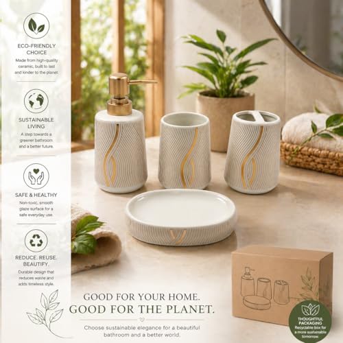 Whizzo® Ceramic Bathroom Accessories Set Ceramic - 4 Pieces Multicolor Bathroom Accessories Set Soap Dispenser, Toothbrush Holder, Tumbler, Soap Dish, The Best Gifting Choice (White, WZ-BS-803-White) - Image 5