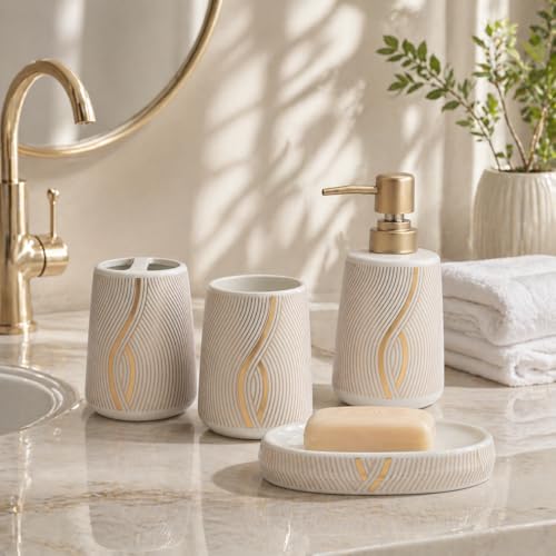 Whizzo® Ceramic Bathroom Accessories Set Ceramic - 4 Pieces Multicolor Bathroom Accessories Set Soap Dispenser, Toothbrush Holder, Tumbler, Soap Dish, The Best Gifting Choice (White, WZ-BS-803-White) - Image 3