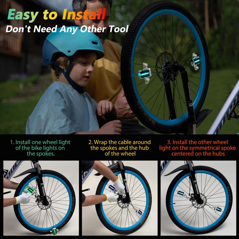 DAWAY A12+ LED Bike Wheel Lights for Night Riding, Waterproof Safety Bicycle Spoke Lights with Batteries Included, Bright Bike Accessories Gifts for Kids Adults, 30 Fun Patterns Change, 2-Tire Pack - Image 5