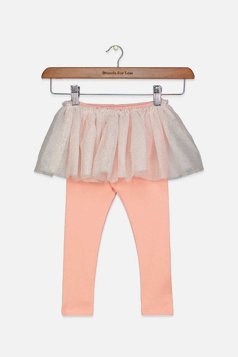 Petit Bateau سروال ليجنز معدني للفتيات الصغيرات، خوخي وأبيض - Image 1
