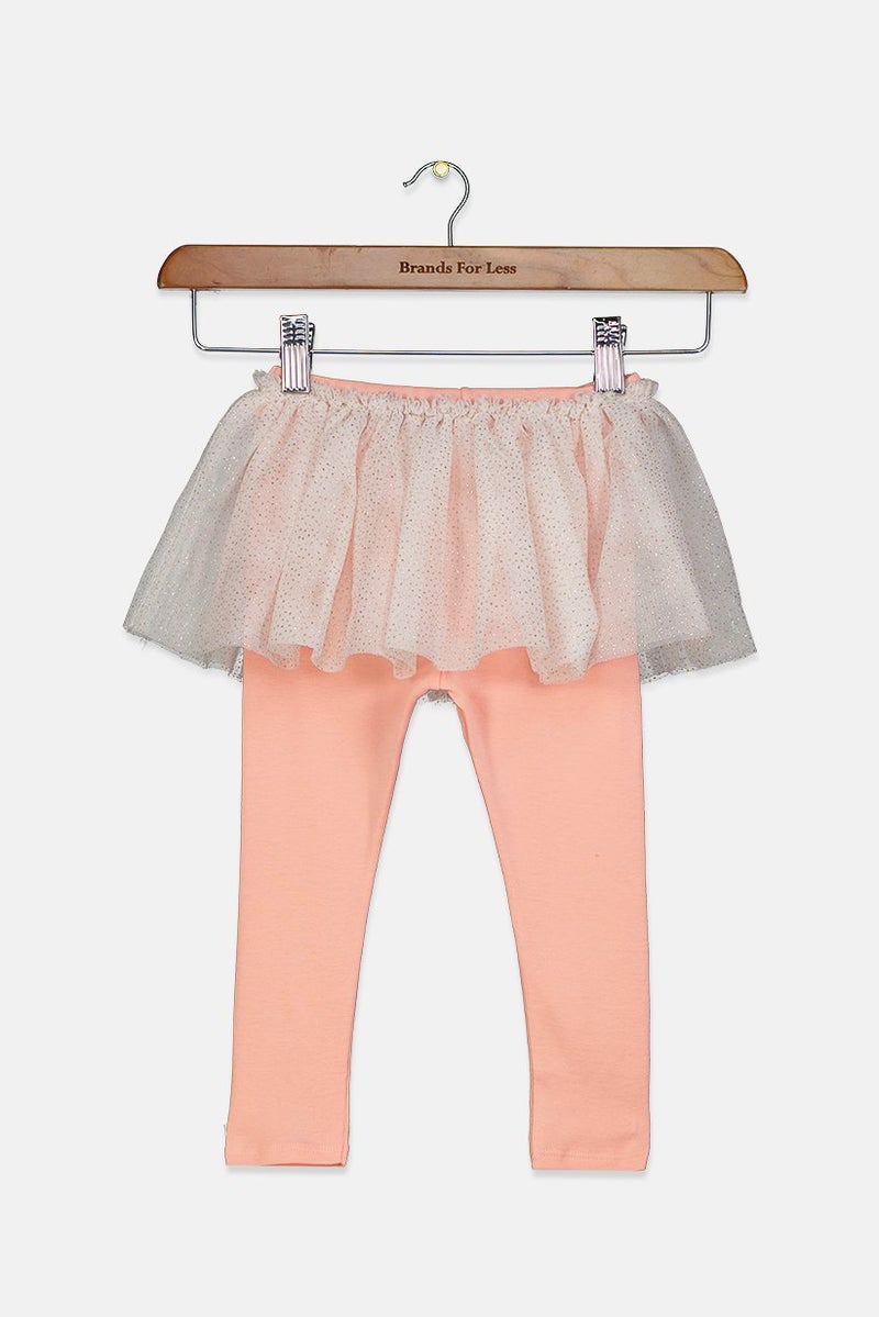 Petit Bateau سروال ليجنز معدني للفتيات الصغيرات، خوخي وأبيض - Image 2