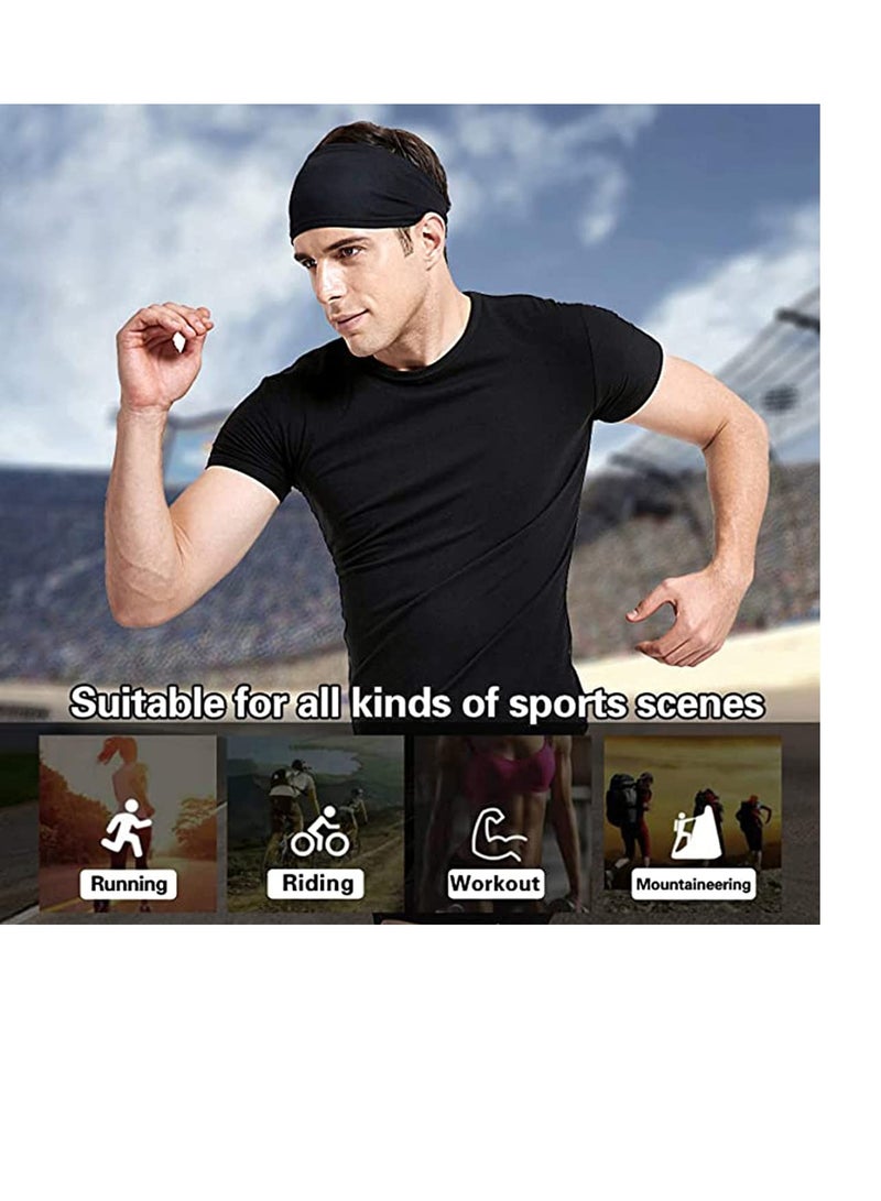 SOLARAE رباط رأس للرجال، 5 عبوات، رباط عرق رياضي للرجال للجري، ركوب الدراجات، كرة السلة، اليوغا، تمارين اللياقة البدنية، رباط شعر مرن للجنسين - Image 2